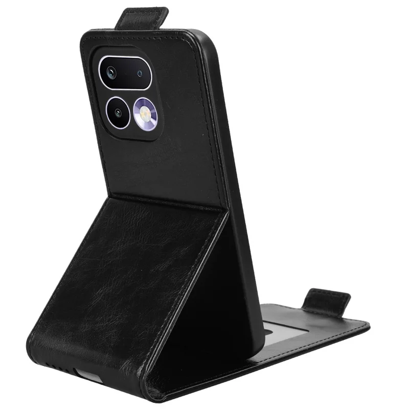 For Realme 16 Pro+ 5G Stand Case Magnetic Clasp Vertical Flip Leather Phone Cover with Card Holder - Black