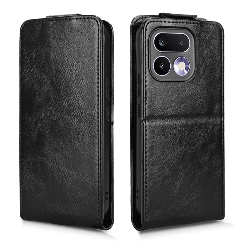 For Realme 16 Pro+ 5G Stand Case Magnetic Clasp Vertical Flip Leather Phone Cover with Card Holder - Black