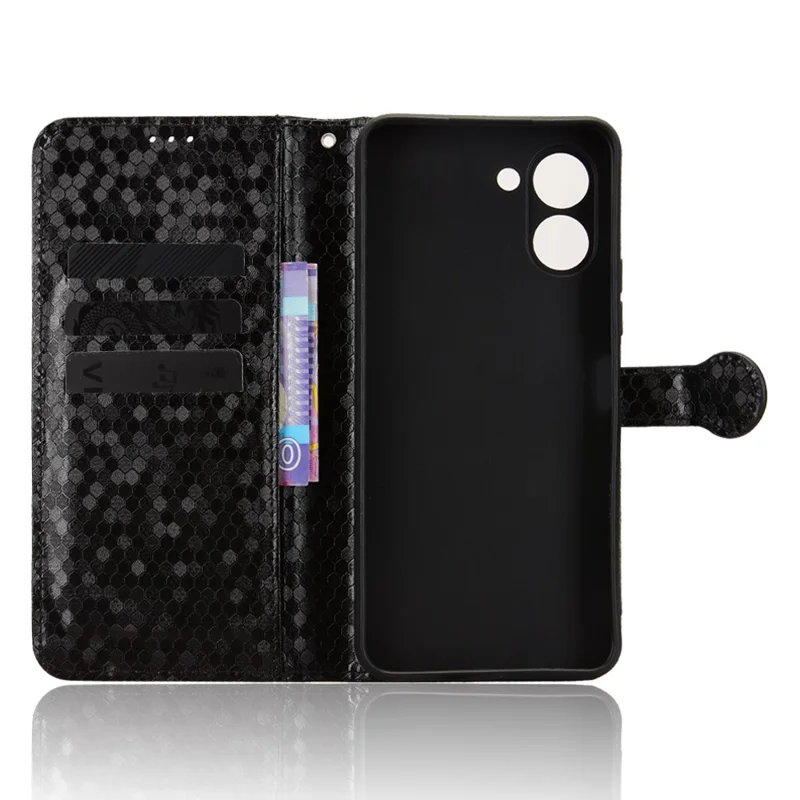 For TECNO Spark Go 3 Wallet Case Dot Pattern Imprint PU Leather Phone Cover with Wrist Strap - Black
