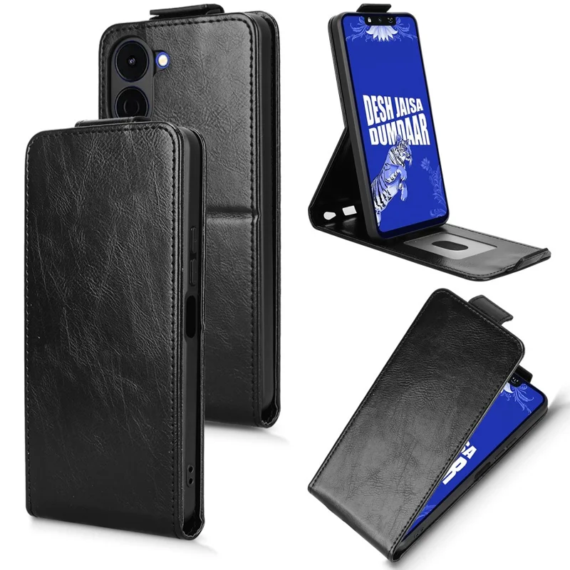 For TECNO Spark Go 3 Stand Case Magnetic Clasp Vertical Flip Leather Phone Cover with Card Holder - Black
