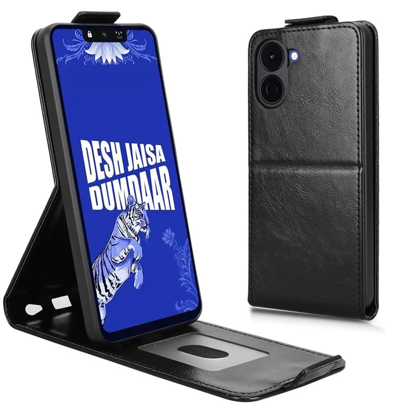 For TECNO Spark Go 3 Stand Case Magnetic Clasp Vertical Flip Leather Phone Cover with Card Holder - Black