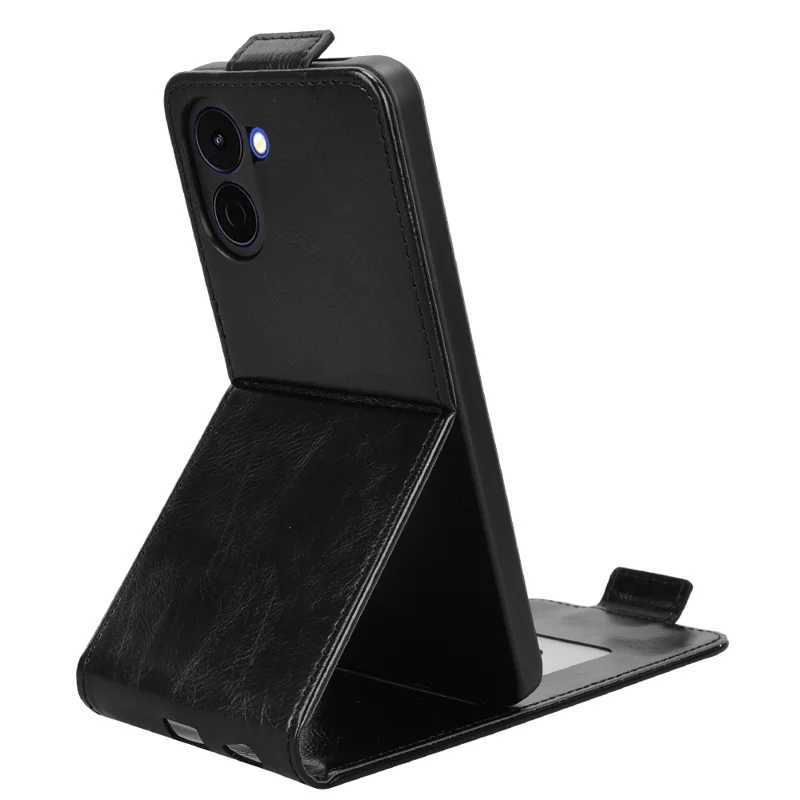 For TECNO Spark Go 3 Stand Case Magnetic Clasp Vertical Flip Leather Phone Cover with Card Holder - Black