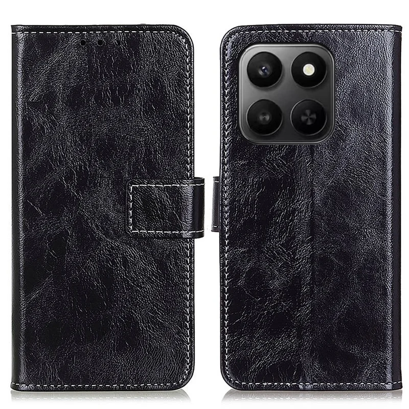 Leather Case for Honor 400 Smart 4G / 400 Smart 5G / X7d 5G / X7d 4G Wallet Phone Cover Crazy Horse Texture - Black