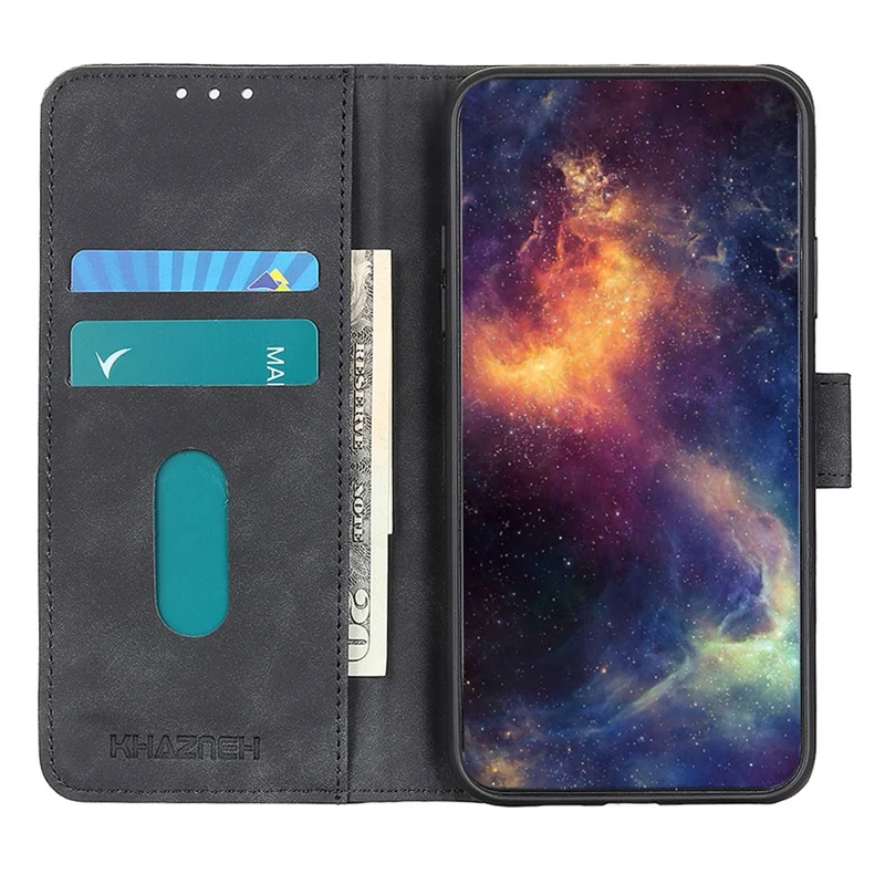 KHAZNEH For OnePlus Turbo 6V 5G / Turbo 6 5G Case PU Leather Retro Texture Phone Cover - Black