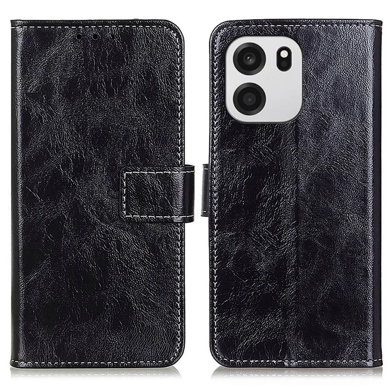For OnePlus Turbo 6V 5G / Turbo 6 5G Case Wallet Leather Phone Cover Crazy Horse Texture - Black