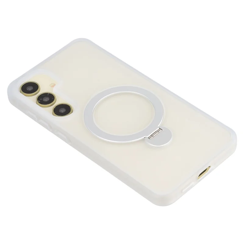 For Samsung Galaxy S26+ Magnetic Case Rotary Ring Kickstand TPU + PC Phone Cover - White