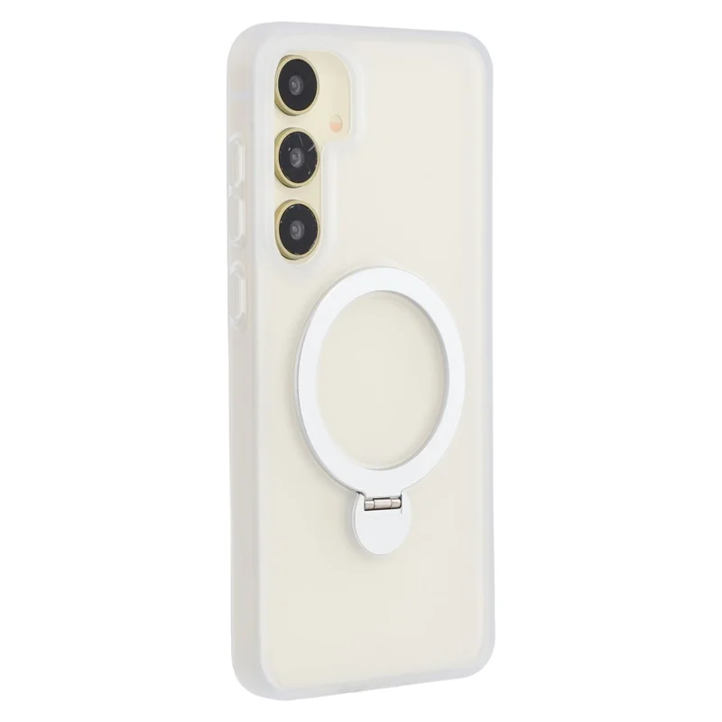 For Samsung Galaxy S26 Magnetic Case Rotary Ring Kickstand TPU + PC Phone Cover - White