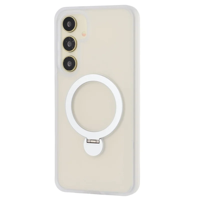 For Samsung Galaxy S26 Magnetic Case Rotary Ring Kickstand TPU + PC Phone Cover - White