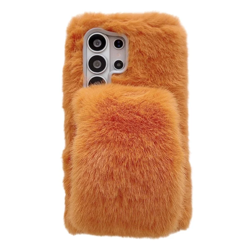 For Samsung Galaxy S26 Ultra Fluffy Phone Case Winter Warm TPU Cover with Hand Strap - Orange