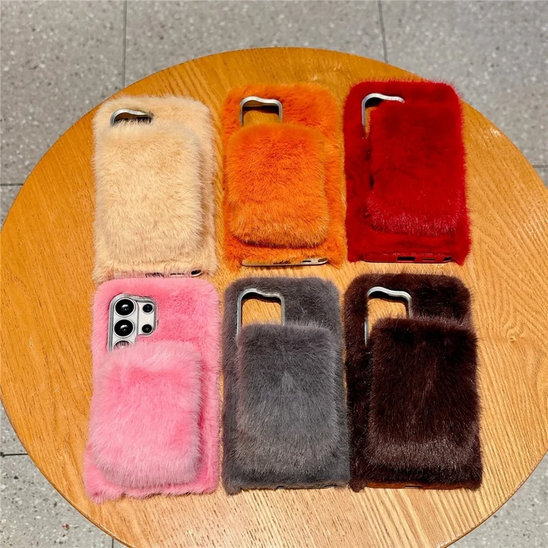 For Samsung Galaxy S26 Ultra Fluffy Phone Case Winter Warm TPU Cover with Hand Strap - Orange
