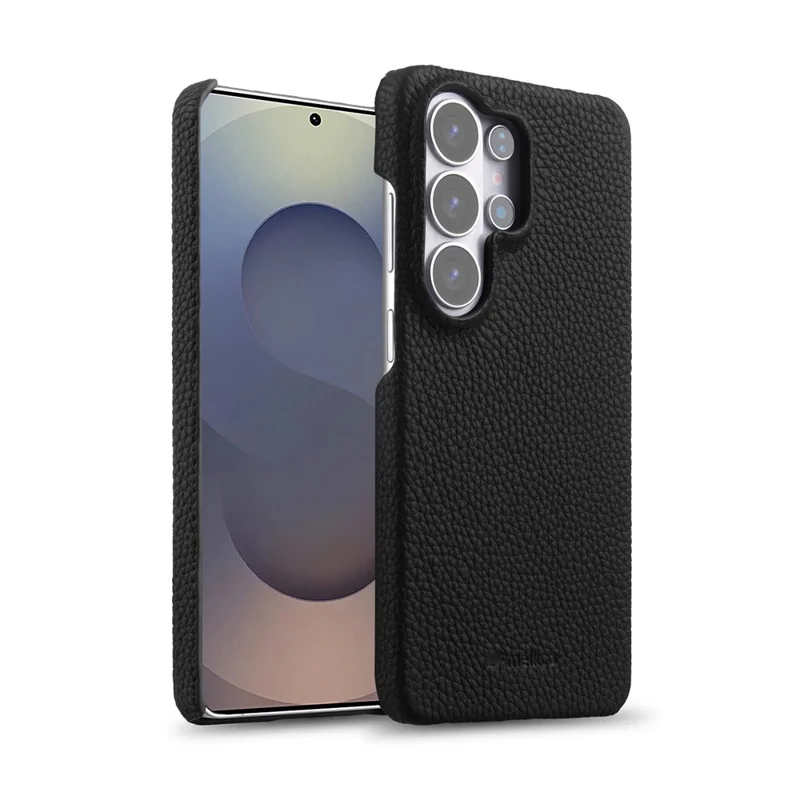 MELKCO For Samsung Galaxy S26 Ultra Case Genuine Cow Leather PC Phone Cover Magnetic Case - Black