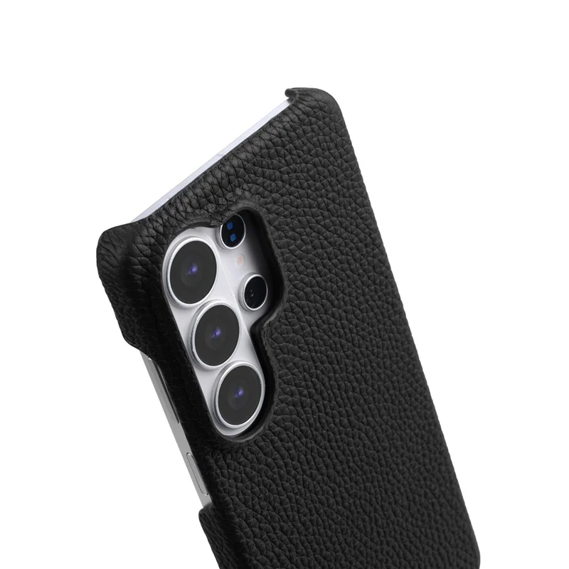 MELKCO For Samsung Galaxy S26 Ultra Case Genuine Cow Leather PC Phone Cover Magnetic Case - Black