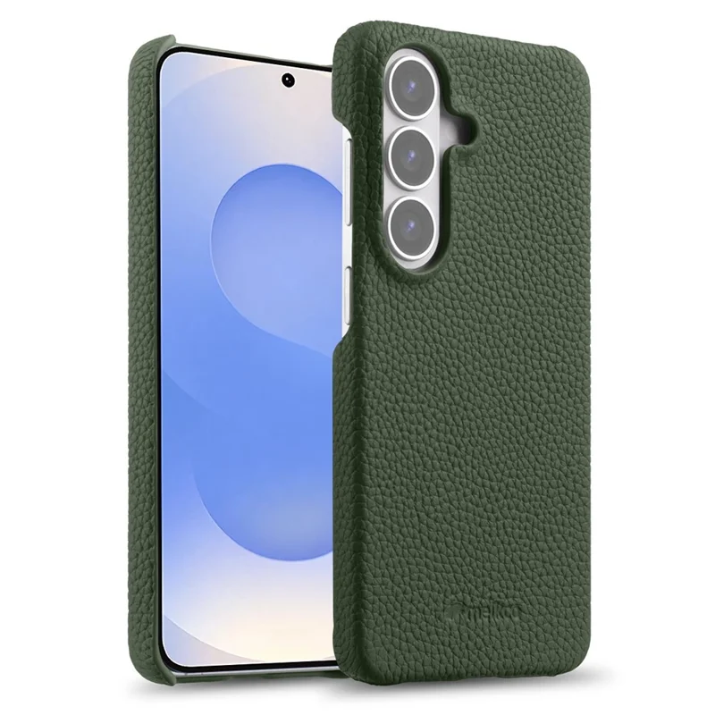MELKCO For Samsung Galaxy S26+ Case Genuine Cow Leather PC Phone Cover Magnetic Case - Dark Green