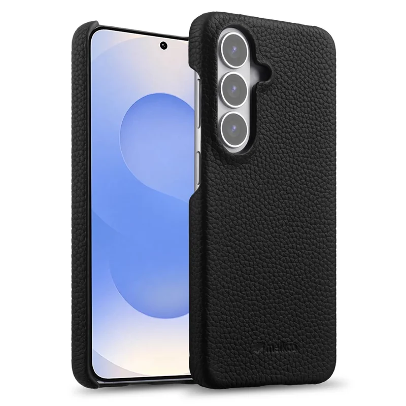 MELKCO For Samsung Galaxy S26 Case Genuine Cow Leather PC Phone Cover Magnetic Case - Black