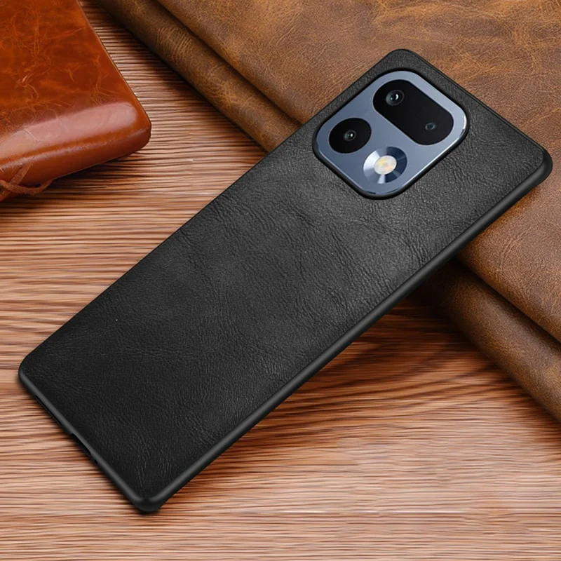 For Realme 16 Pro 5G Case Retro Leather Coated PC + TPU Phone Cover - Black