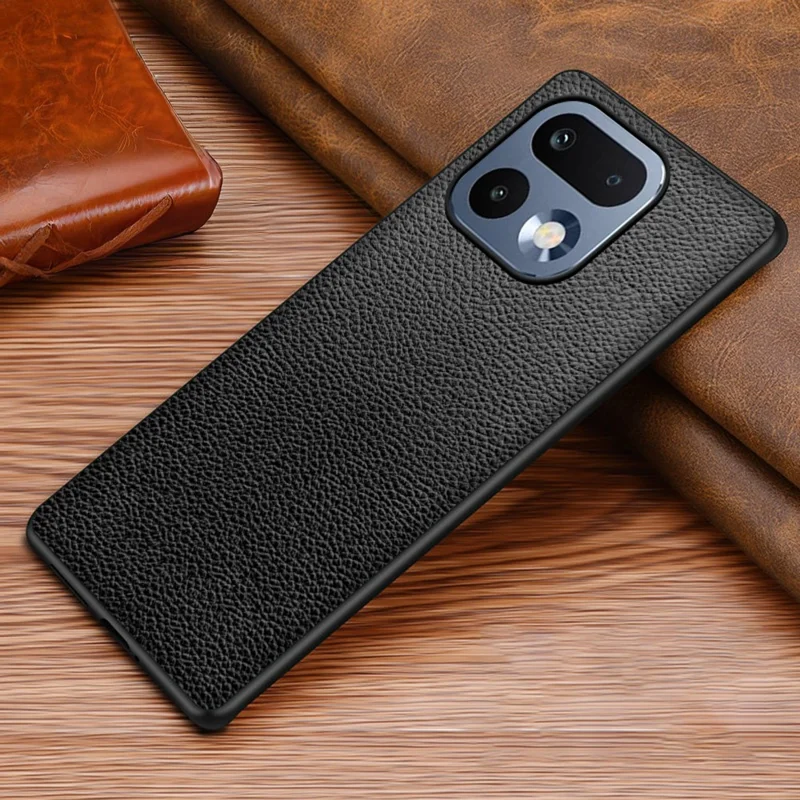 For Realme 16 Pro 5G Case Litchi Texture PU Leather Coated PC + TPU Protective Phone Back Cover - Black