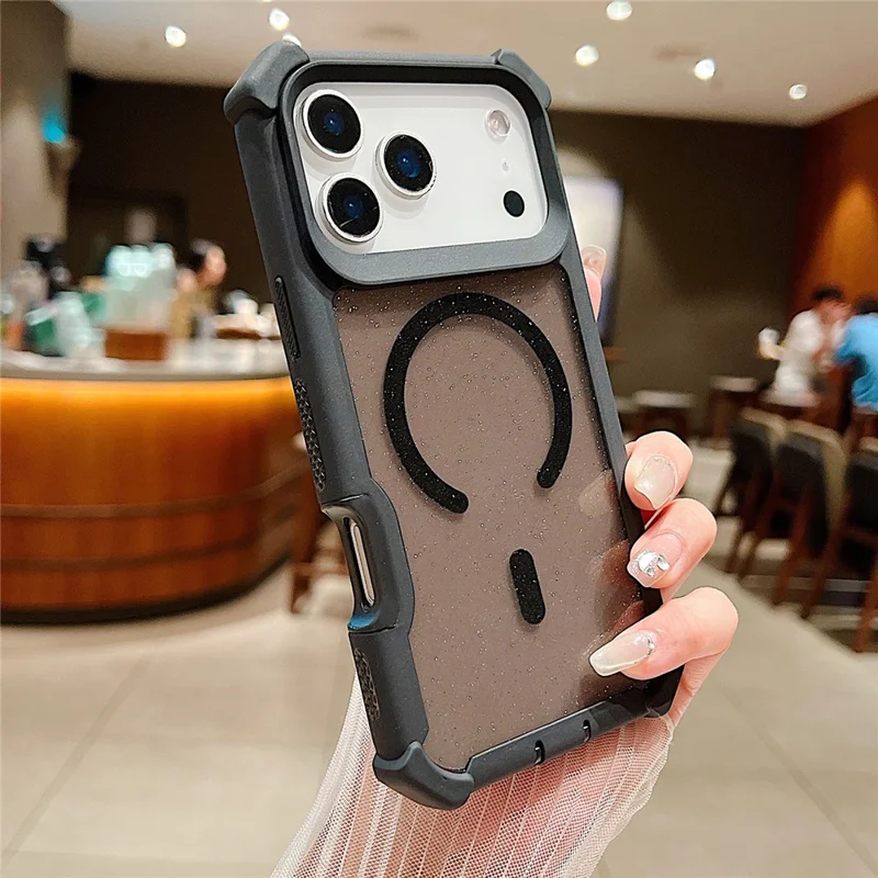 For iPhone 17 Pro Magnetic Case Detachable 2 in 1 Glitter TPU + PC Shockproof Phone Back Cover Compatible with MagSafe - Black