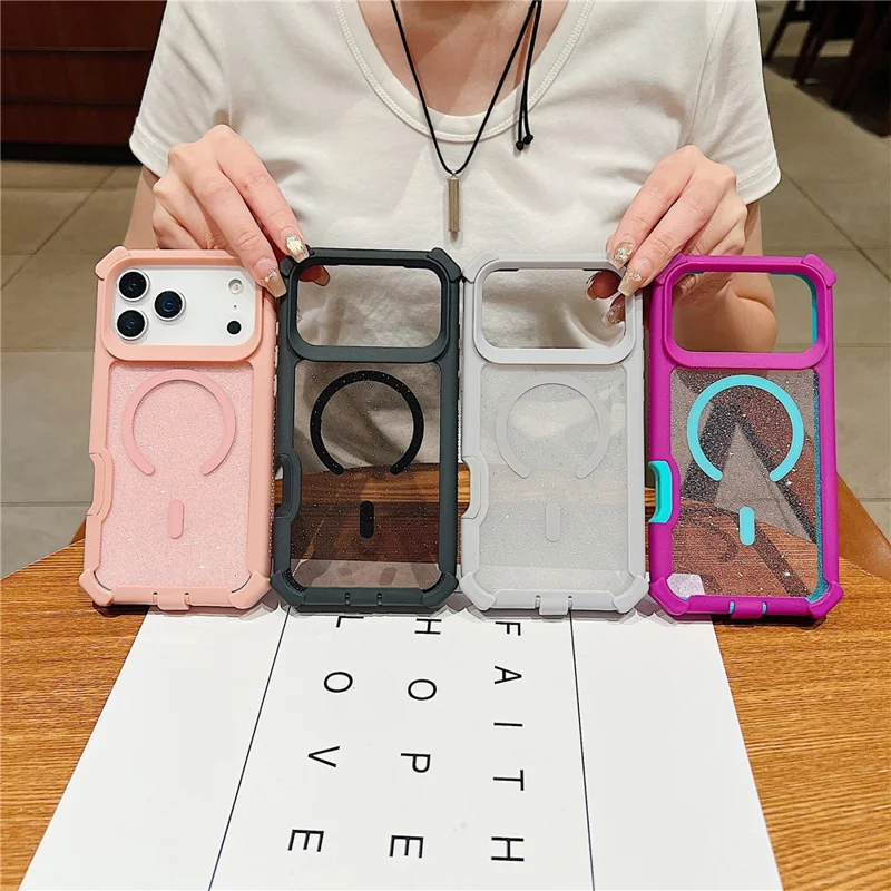 For iPhone 17 Pro Magnetic Case Detachable 2 in 1 Glitter TPU + PC Shockproof Phone Back Cover Compatible with MagSafe - Black