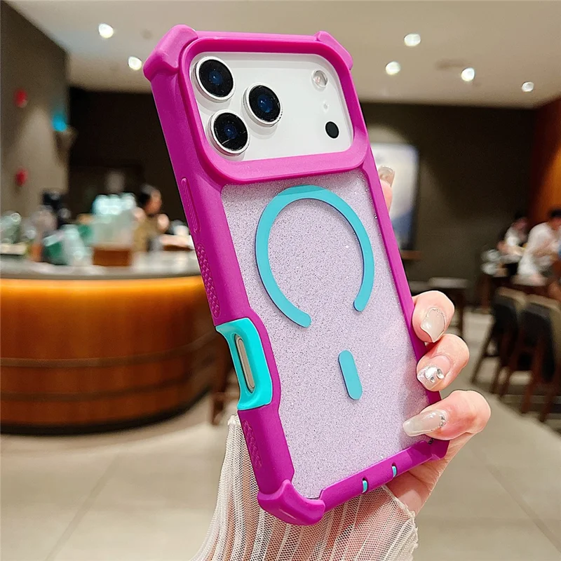 For iPhone 17 Pro Max Magnetic Case Detachable 2 in 1 Glitter TPU + PC Shockproof Phone Back Cover Compatible with MagSafe - Red Purple  /  Blue Green
