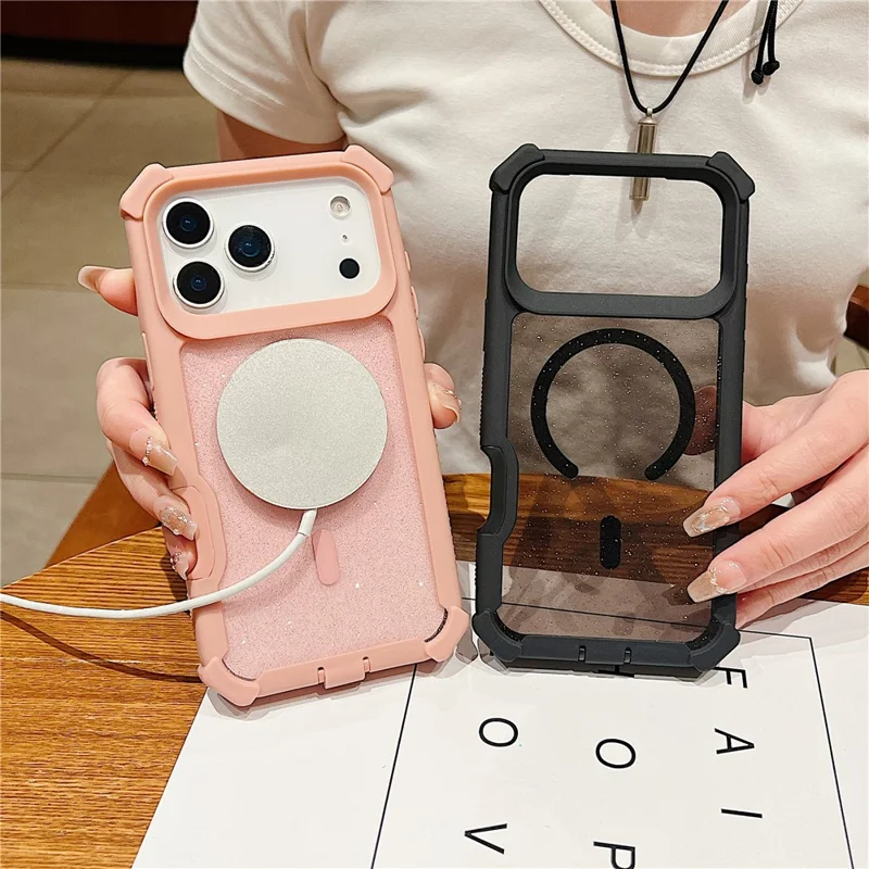 For iPhone 17 Pro Max Magnetic Case Detachable 2 in 1 Glitter TPU + PC Shockproof Phone Back Cover Compatible with MagSafe - Red Purple  /  Blue Green