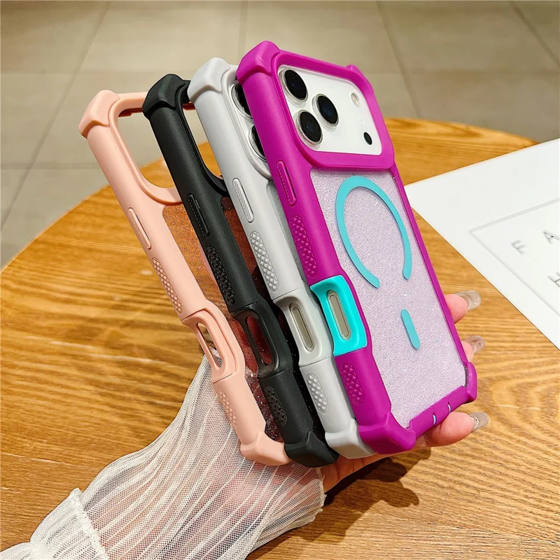 For iPhone 17 Pro Max Magnetic Case Detachable 2 in 1 Glitter TPU + PC Shockproof Phone Back Cover Compatible with MagSafe - Red Purple  /  Blue Green