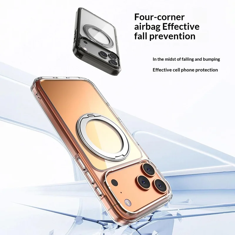 Bulk Purchasing For iPhone 17 Pro Magnetic Phone Case PC TPU Back Cover with 360 Rotating Ring Holder - Transparent