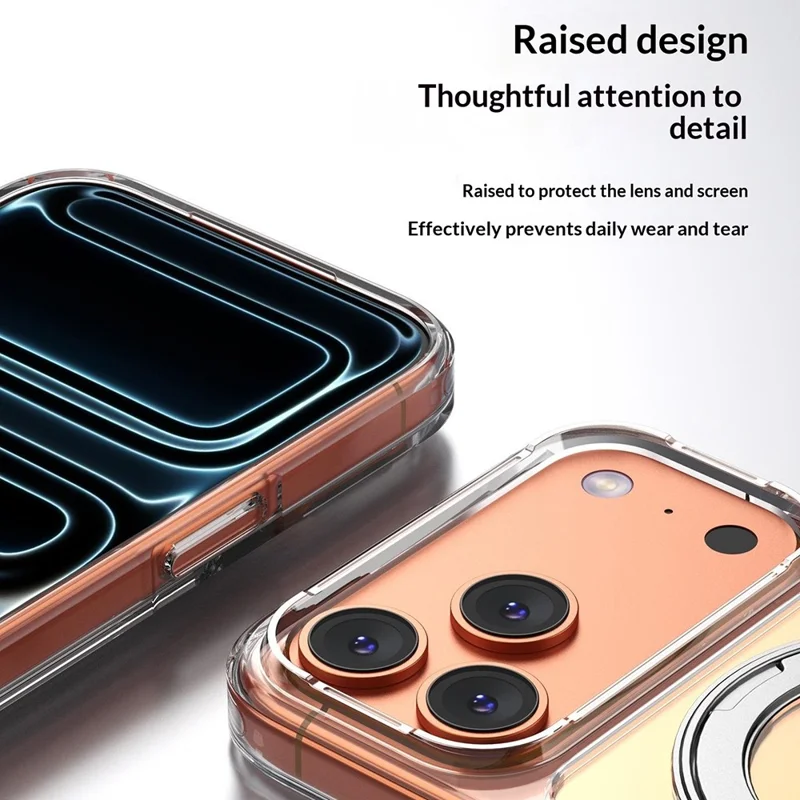 Bulk Purchasing For iPhone 17 Pro Magnetic Phone Case PC TPU Back Cover with 360 Rotating Ring Holder - Transparent