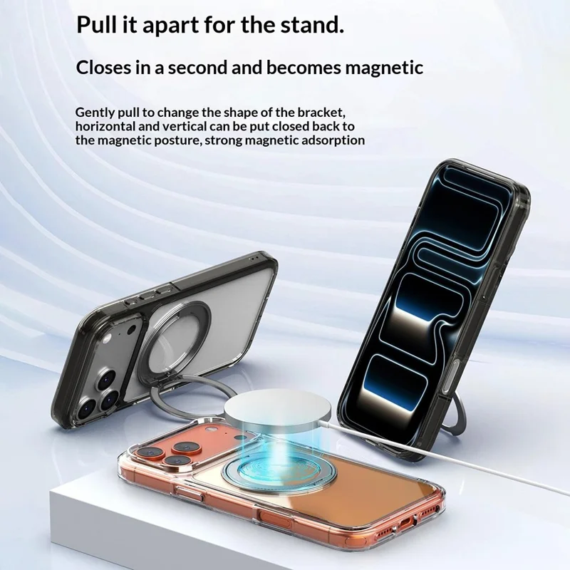 Bulk Purchasing For iPhone 17 Pro Max Magnetic Phone Case PC TPU Back Cover with 360 Rotating Ring Holder - Transparent