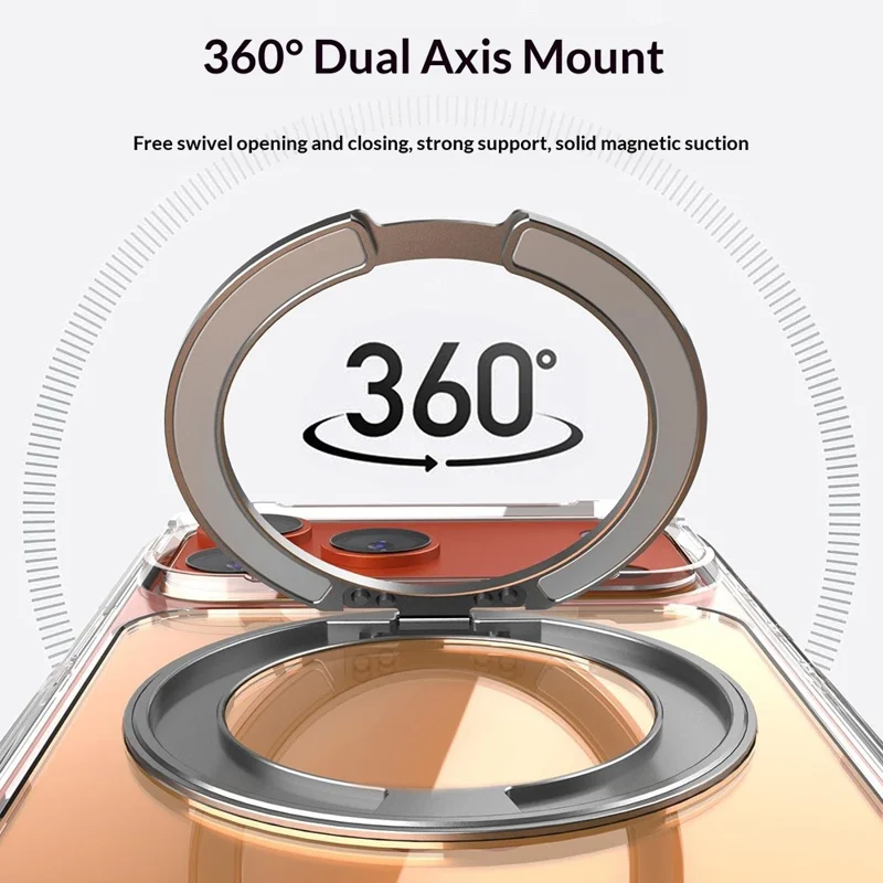 Bulk Purchasing For iPhone 17 Pro Max Magnetic Phone Case PC TPU Back Cover with 360 Rotating Ring Holder - Transparent