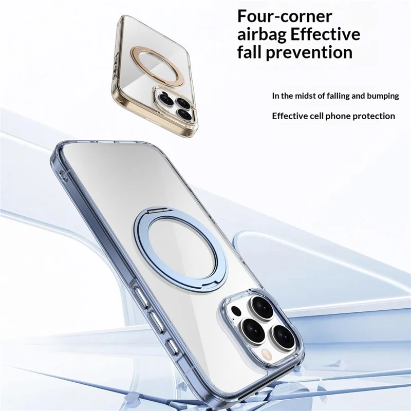 Bulk Purchasing For iPhone 16 Pro Max Clear Case PC TPU Magnetic Protective Phone Cover with Rotating Kickstand Compatible with MagSafe - Transparent Gold