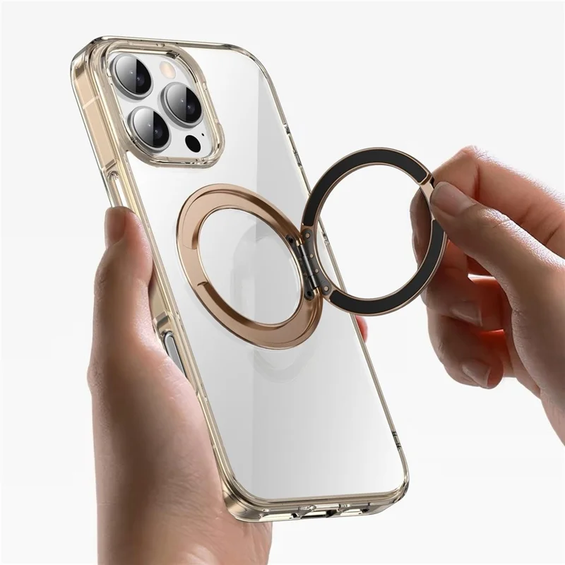 Bulk Purchasing For iPhone 16 Pro Clear Case PC TPU Magnetic Protective Phone Cover with Rotating Kickstand Compatible with MagSafe - Transparent Gold