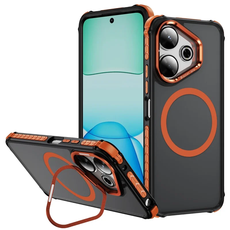 Magnetic Case For Xiaomi Redmi 13 5G  /  13 4G with Lens Kickstand Matte Phone Back Cover - Orange