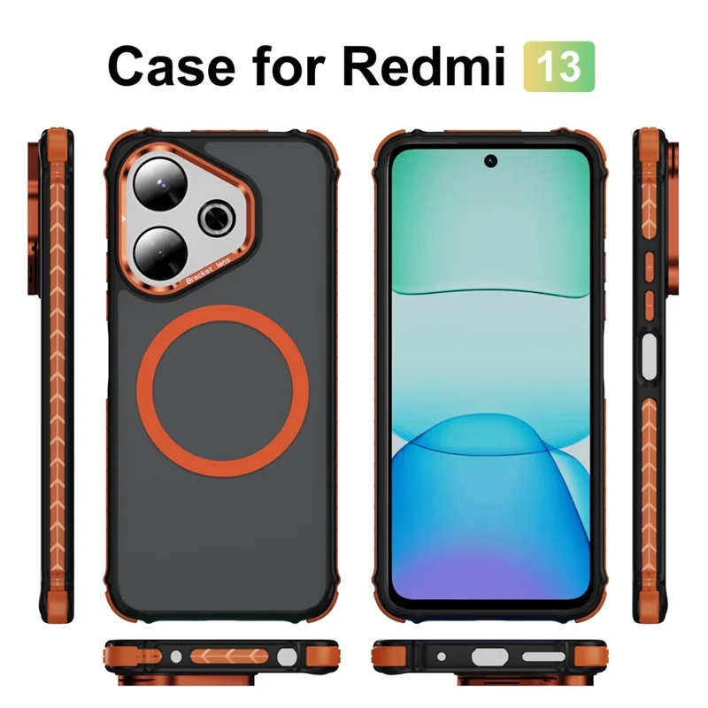 Magnetic Case For Xiaomi Redmi 13 5G  /  13 4G with Lens Kickstand Matte Phone Back Cover - Orange