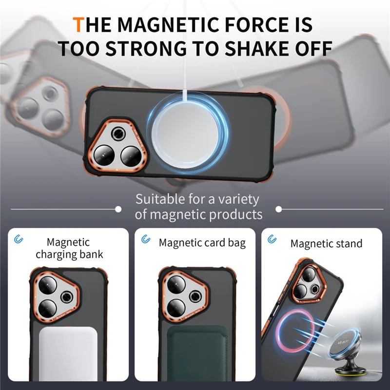 Magnetic Case For Xiaomi Redmi 13 5G  /  13 4G with Lens Kickstand Matte Phone Back Cover - Orange