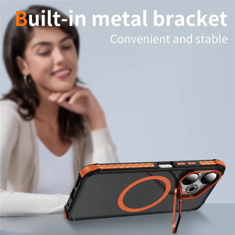 Magnetic Case For Xiaomi Redmi 13 5G  /  13 4G with Lens Kickstand Matte Phone Back Cover - Orange