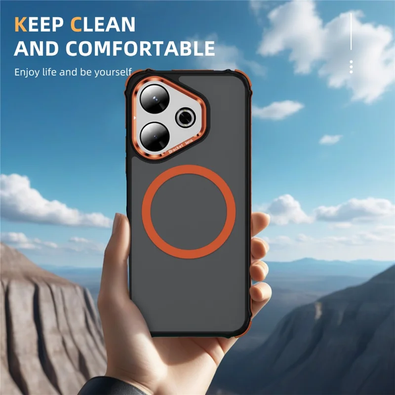 Magnetic Case For Xiaomi Redmi 13 5G  /  13 4G with Lens Kickstand Matte Phone Back Cover - Orange