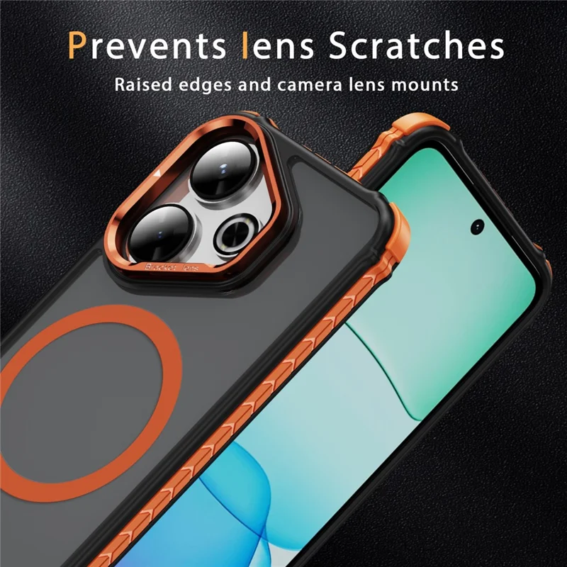 Magnetic Case For Xiaomi Redmi 13 5G  /  13 4G with Lens Kickstand Matte Phone Back Cover - Orange