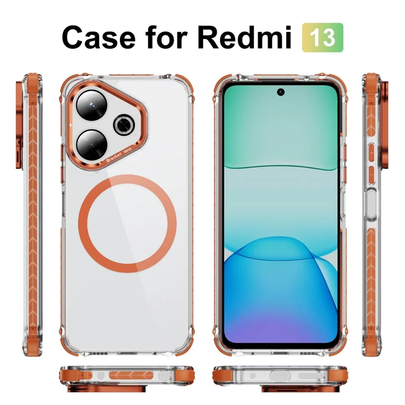 Clear Phone Case For Xiaomi Redmi 13 5G  /  13 4G with Lens Kickstand Cover Magnetic Case - Orange