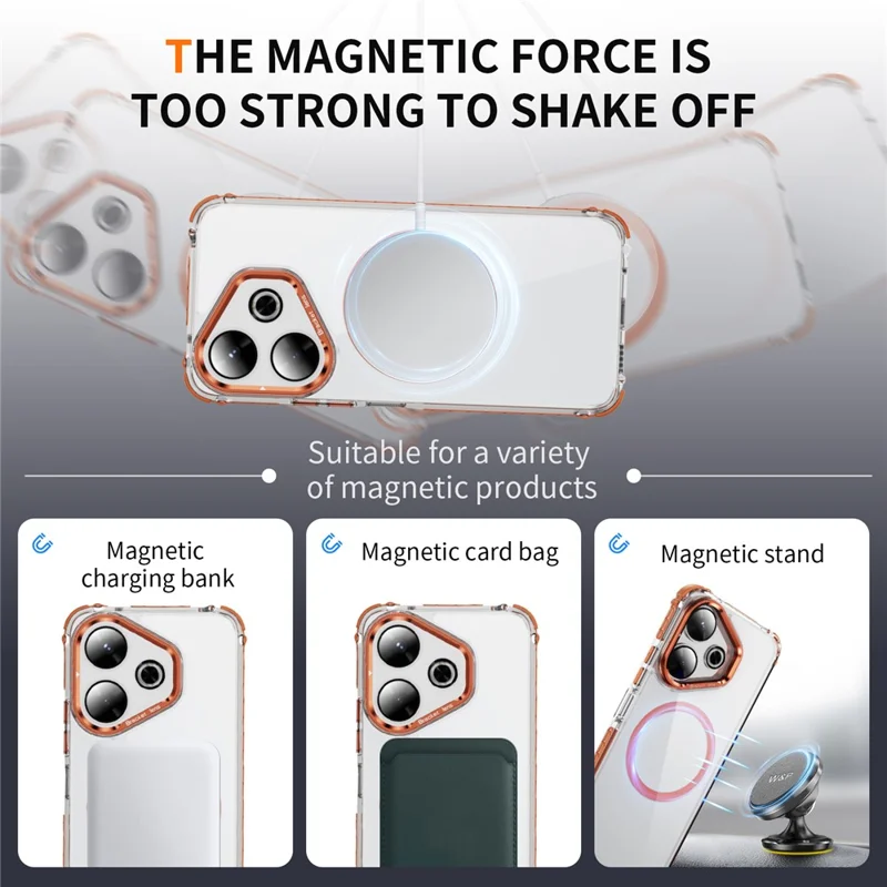 Clear Phone Case For Xiaomi Redmi 13 5G  /  13 4G with Lens Kickstand Cover Magnetic Case - Orange