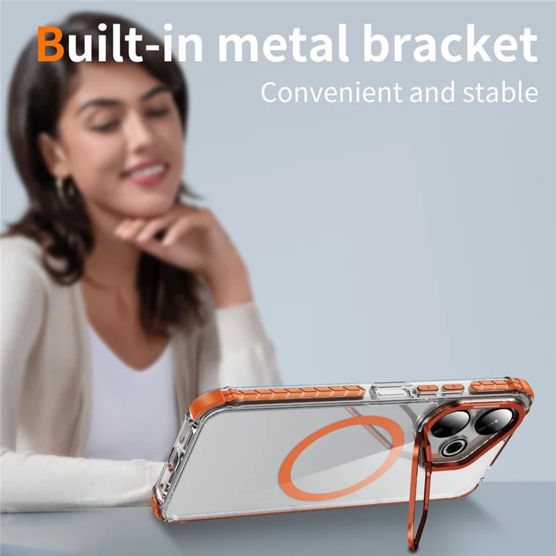 Clear Phone Case For Xiaomi Redmi 13 5G  /  13 4G with Lens Kickstand Cover Magnetic Case - Orange