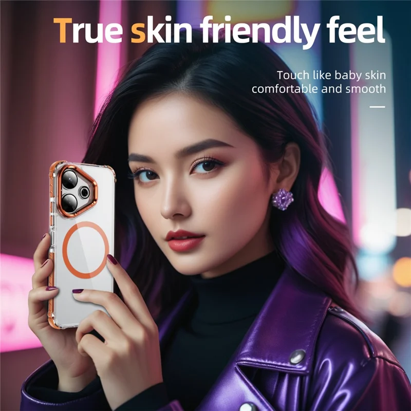 Clear Phone Case For Xiaomi Redmi 13 5G  /  13 4G with Lens Kickstand Cover Magnetic Case - Orange