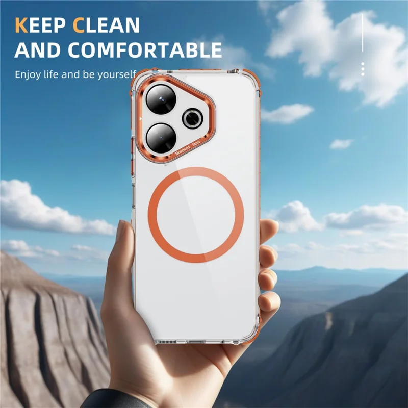 Clear Phone Case For Xiaomi Redmi 13 5G  /  13 4G with Lens Kickstand Cover Magnetic Case - Orange
