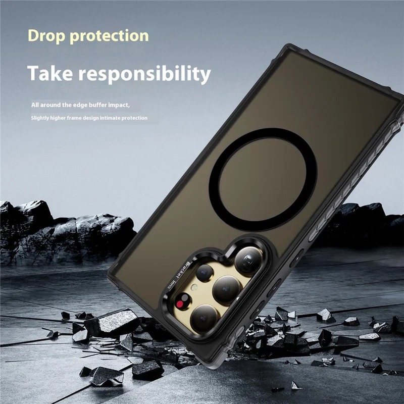 For Samsung Galaxy S26 Ultra Case with Lens Kickstand Matte Phone Back Cover Magnetic Case - Black