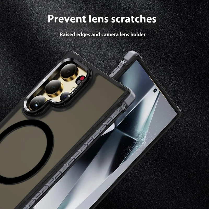 For Samsung Galaxy S26 Ultra Case with Lens Kickstand Matte Phone Back Cover Magnetic Case - Black