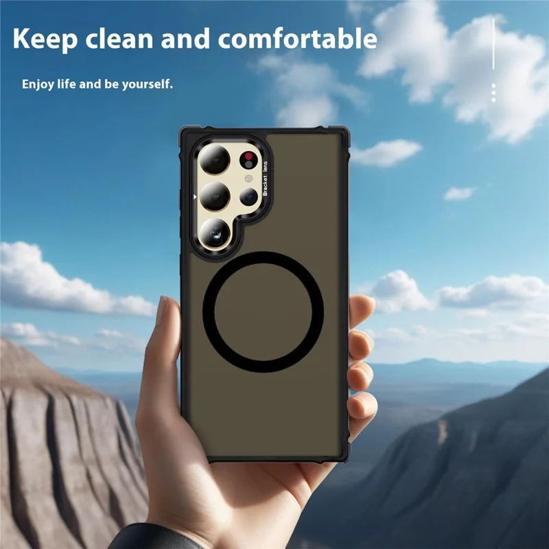 For Samsung Galaxy S26 Ultra Case with Lens Kickstand Matte Phone Back Cover Magnetic Case - Black