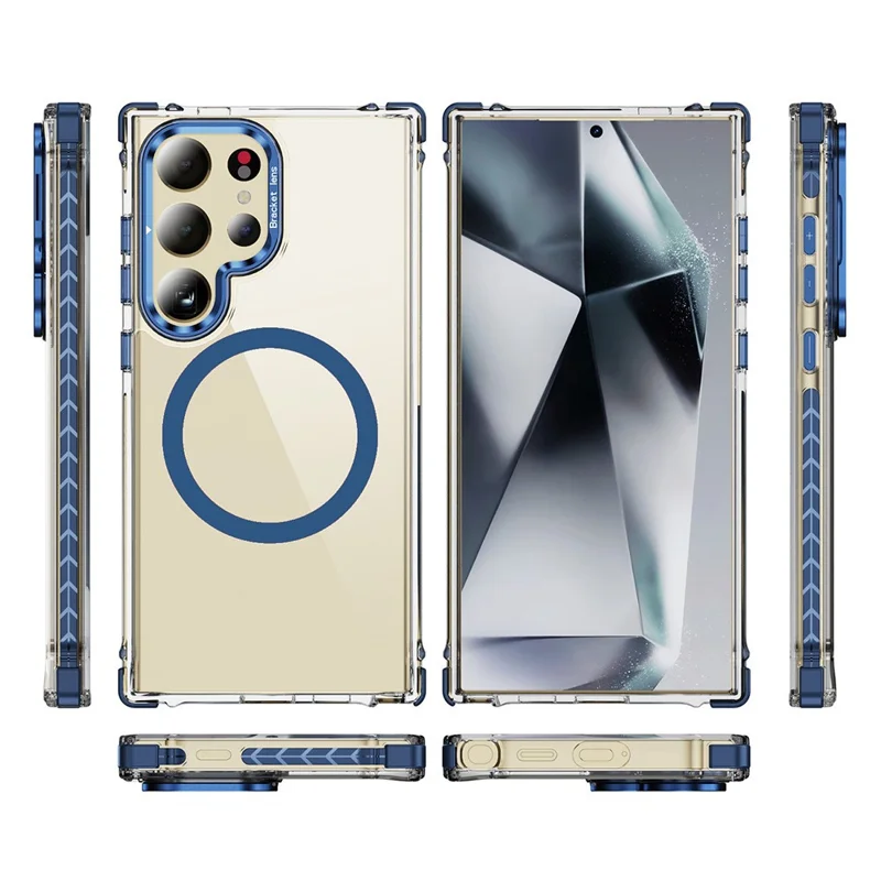 For Samsung Galaxy S26 Ultra Clear Phone Case with Lens Kickstand Cover Magnetic Case - Blue