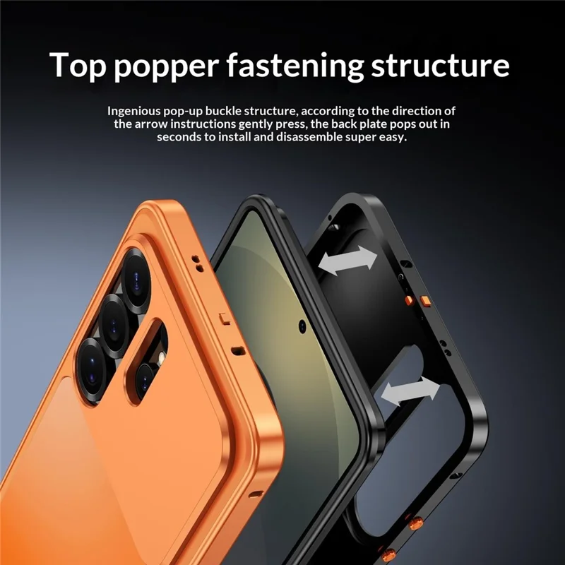 For Samsung Galaxy S25 Ultra Magnetic Case Metal Frame PC Back Phone Cover with Pop-Up Buckle - Orange
