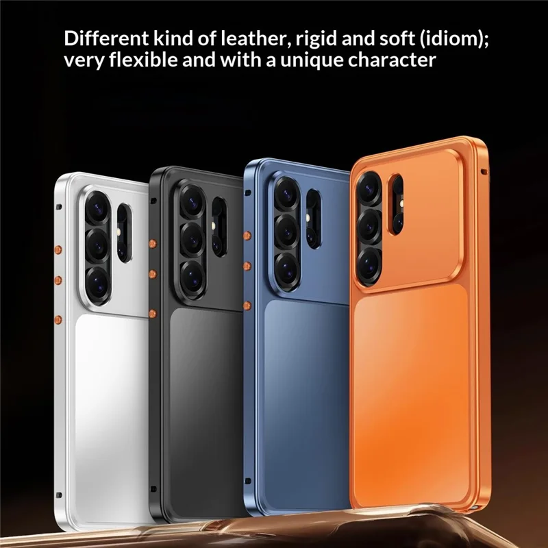 For Samsung Galaxy S25 Ultra Magnetic Case Metal Frame PC Back Phone Cover with Pop-Up Buckle - Orange