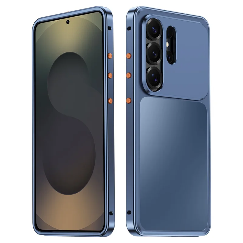 For Samsung Galaxy S24 Ultra Magnetic Case Metal Frame PC Back Phone Cover with Pop-Up Buckle - Blue