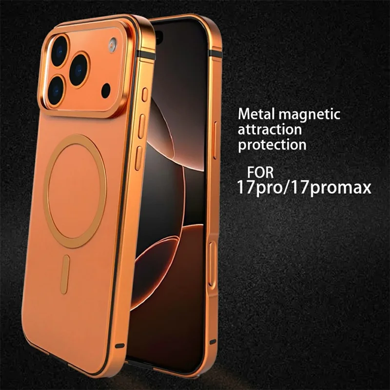 Capa Magnética de Liga de Alumínio para iPhone 17 Pro Max, Compatível com MagSafe, Capa à Prova de Choque - Laranja